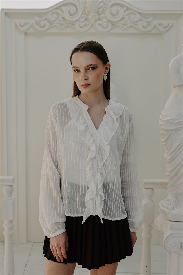 Fırfır Transparan Gömlek - Beyaz