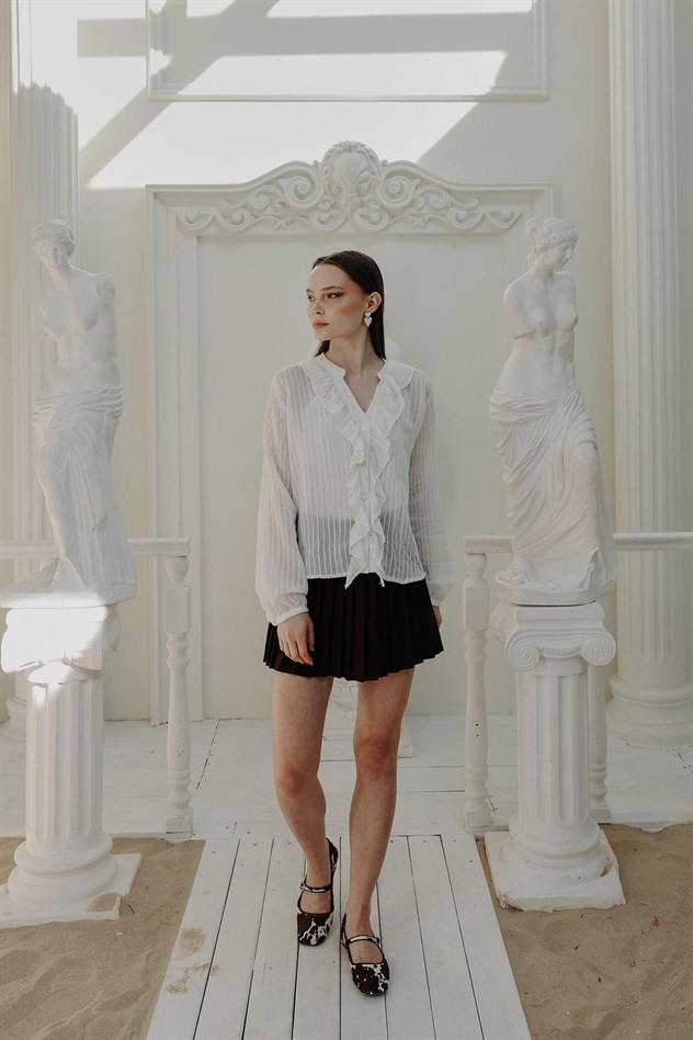 Fırfır Transparan Gömlek - Beyaz