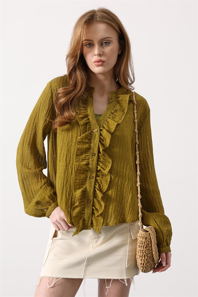 Fırfır Transparan Gömlek - Haki