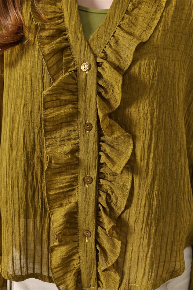 Fırfır Transparan Gömlek - Haki