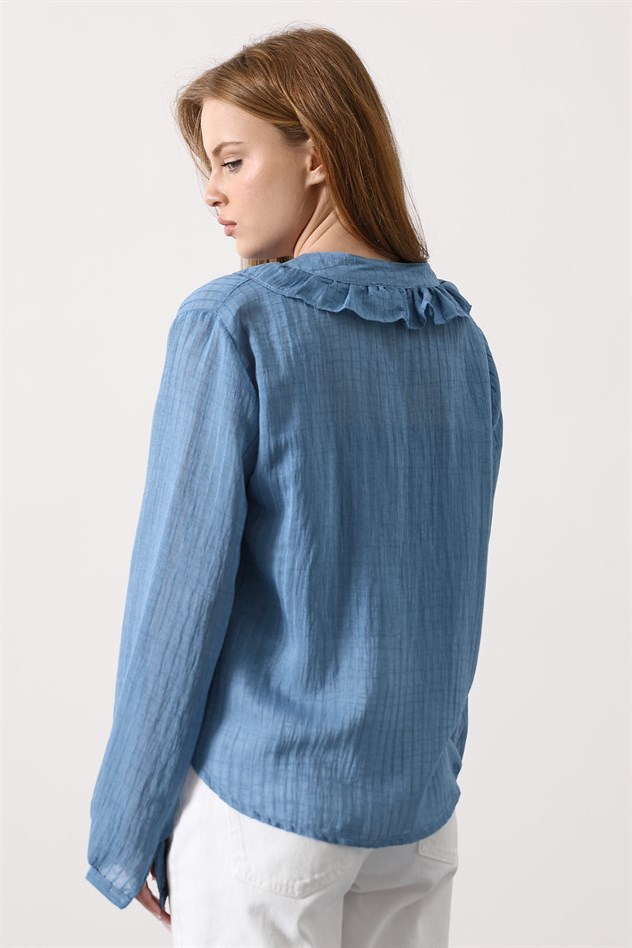 Fırfır Transparan Gömlek - Mavi