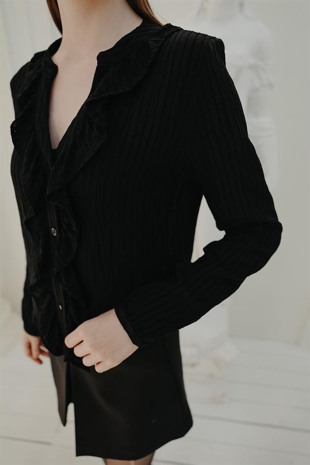 Fırfır Transparan Gömlek - Siyah