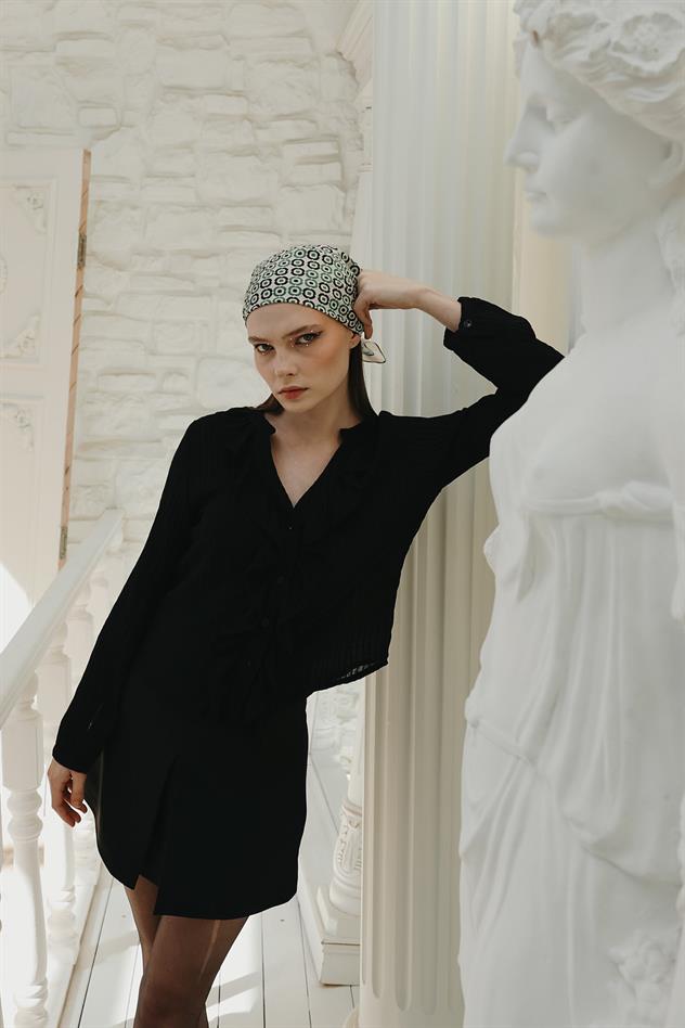 Fırfır Transparan Gömlek - Siyah