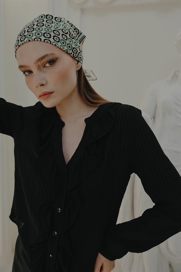 Fırfır Transparan Gömlek - Siyah