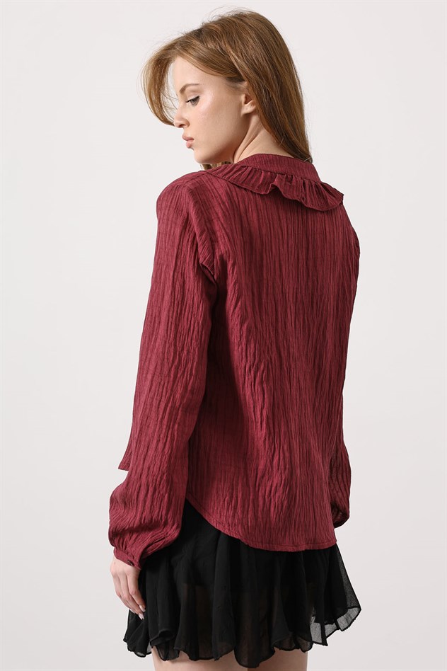 Fırfır Transparan Gömlek - Vişne