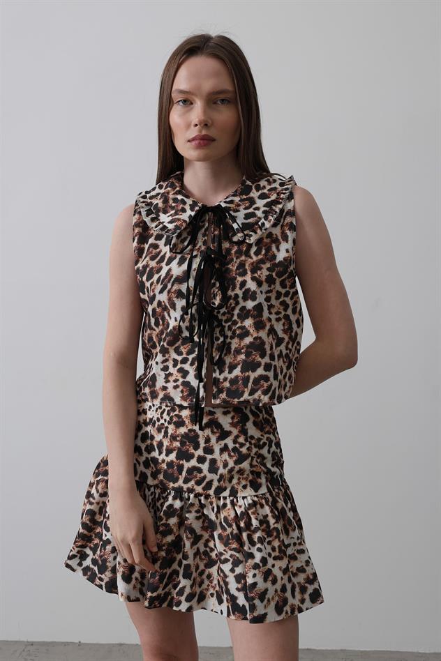 Fiyonk Detaylı Bluz - Leopar