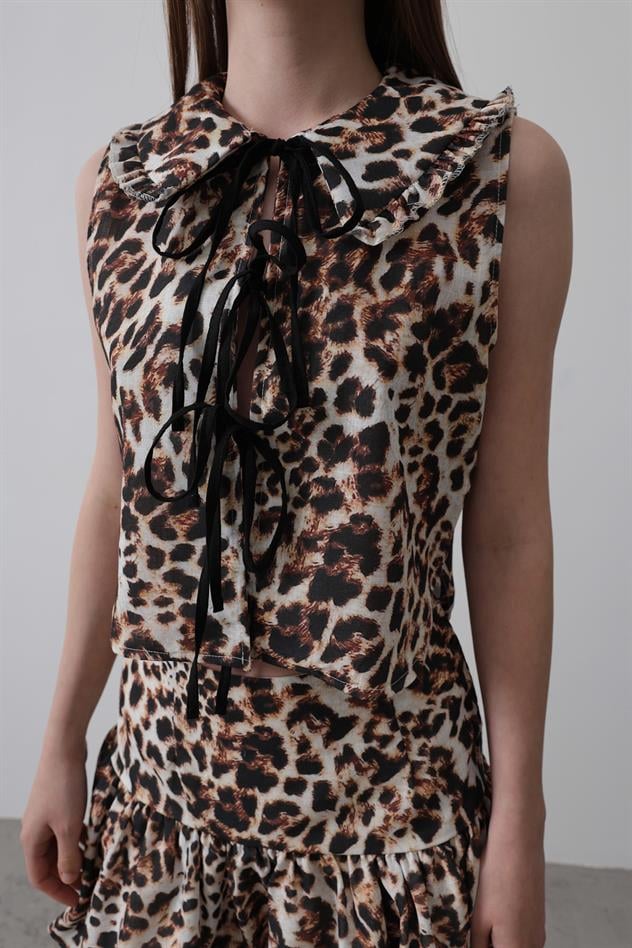 Fiyonk Detaylı Bluz - Leopar