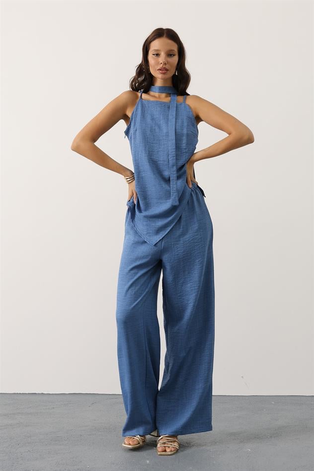 fular detaylı takım - İndigo