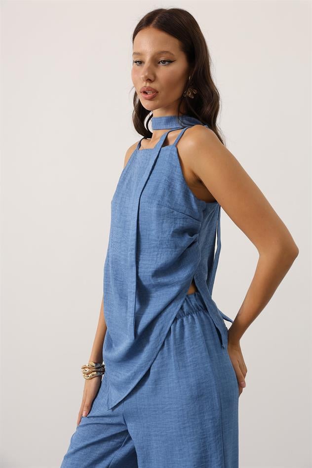 fular detaylı takım - İndigo