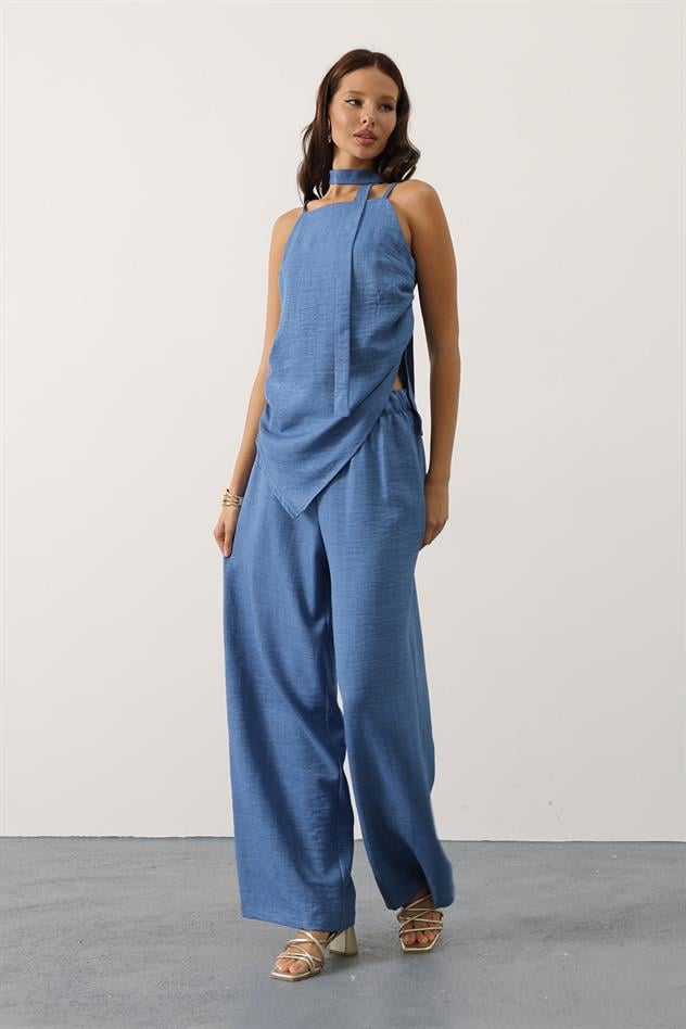 fular detaylı takım - İndigo