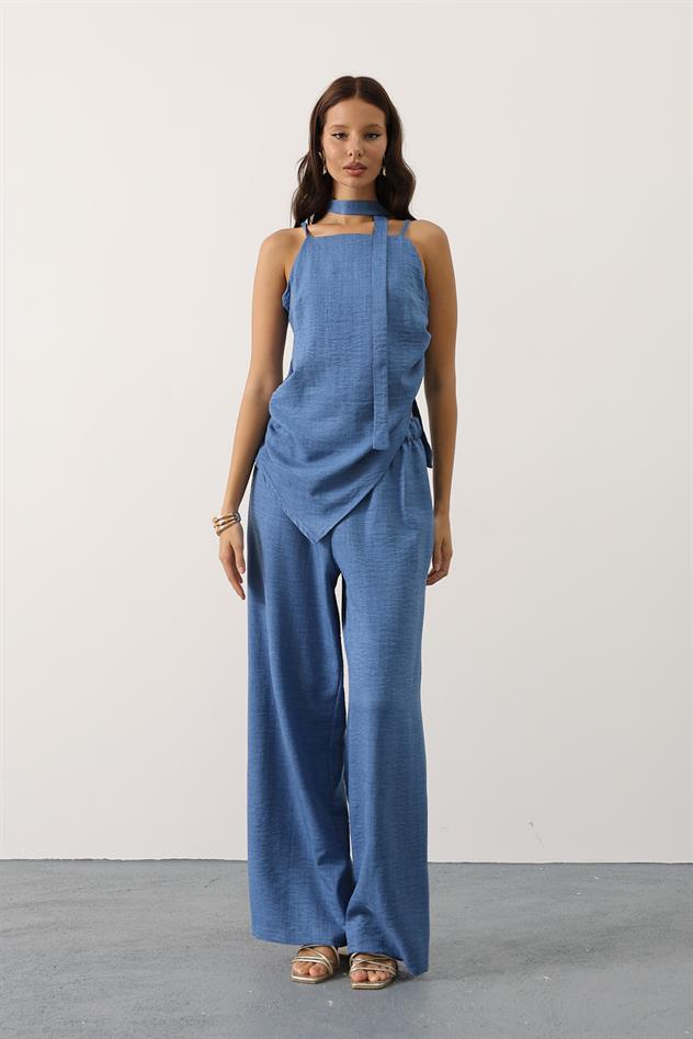 fular detaylı takım - İndigo