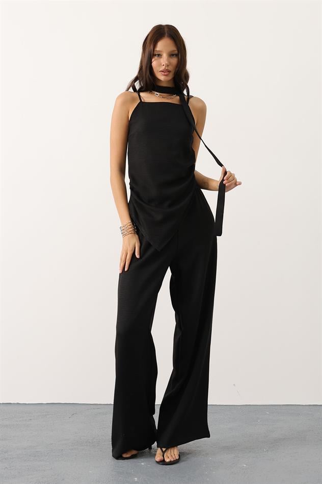 fular detaylı takım - Siyah