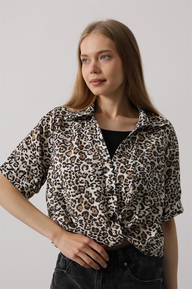 Garnili Leopar Desen Gömlek - Leopar