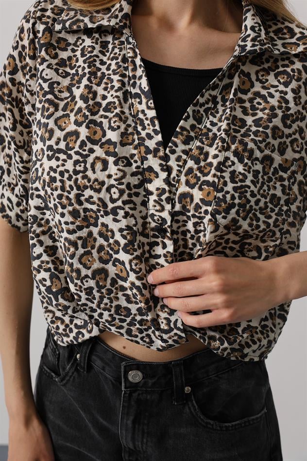Garnili Leopar Desen Gömlek - Leopar