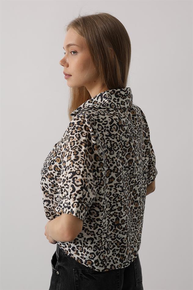 Garnili Leopar Desen Gömlek - Leopar