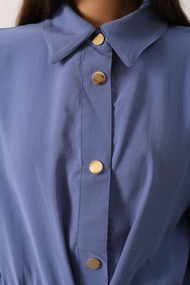 GOLD DÜĞME DETAYLI TAKIM - İndigo