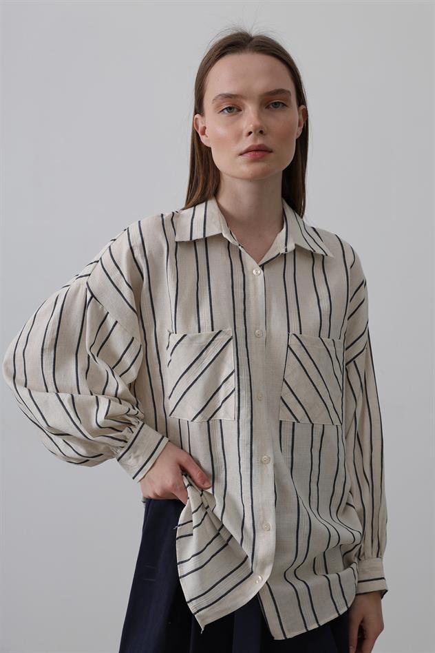 Gömlek - Bej-Lacivert