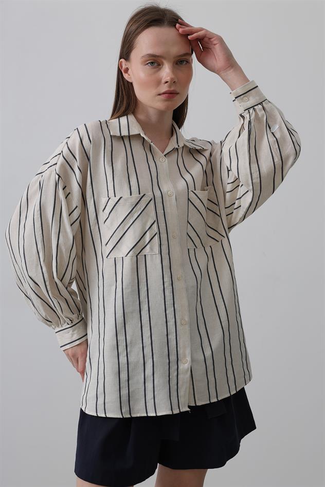 Gömlek - Bej-Lacivert