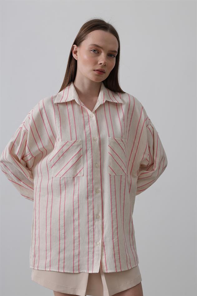 Gömlek - Bej Pembe