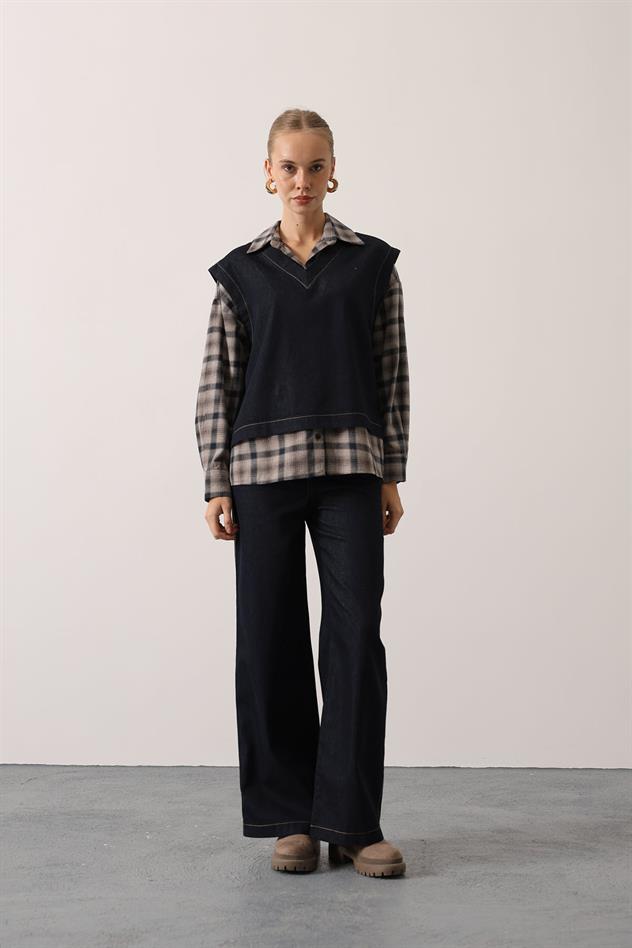 GÖMLEK DETAYLI DENİM TAKIM - Lacivert