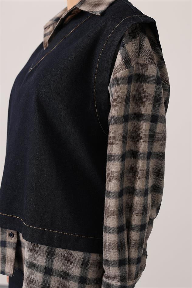 GÖMLEK DETAYLI DENİM TAKIM - Lacivert