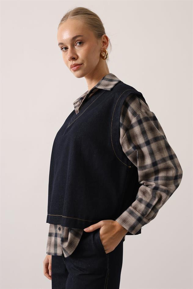 GÖMLEK DETAYLI DENİM TAKIM - Lacivert