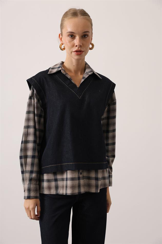 GÖMLEK DETAYLI DENİM TAKIM - Lacivert