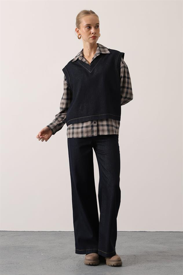 GÖMLEK DETAYLI DENİM TAKIM - Lacivert