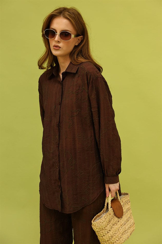 BASKILI GÖMLEK - Kahve