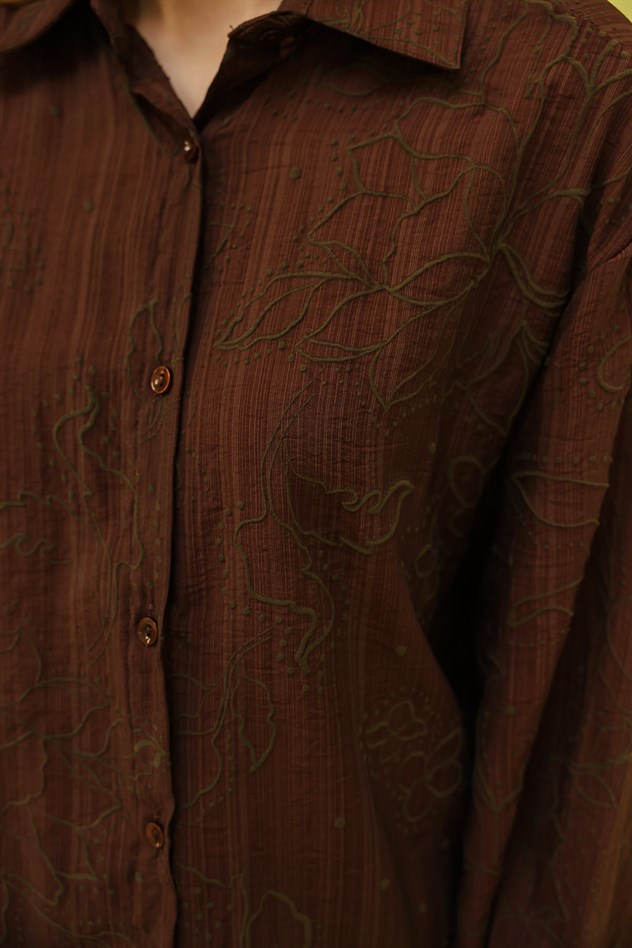 BASKILI GÖMLEK - Kahve