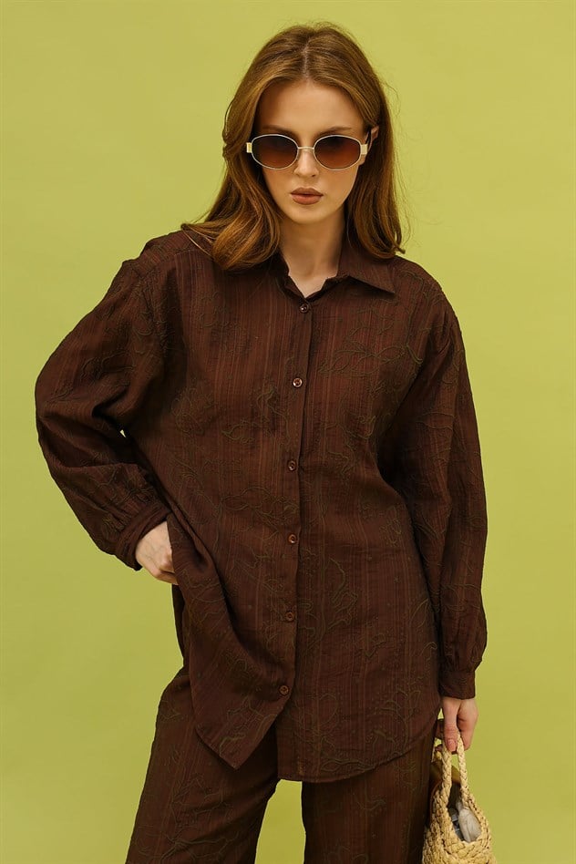 BASKILI GÖMLEK - Kahve