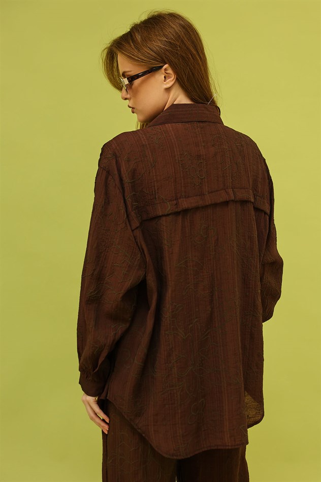 BASKILI GÖMLEK - Kahve