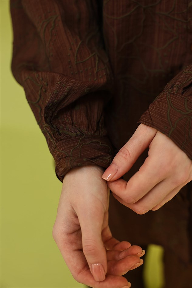 BASKILI GÖMLEK - Kahve