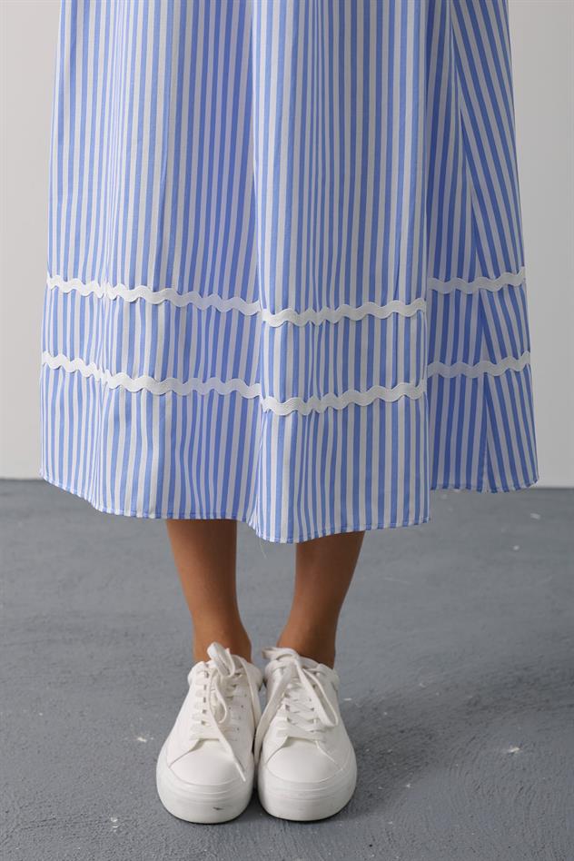 kalp detay çizgili şeker elbise - Mavi