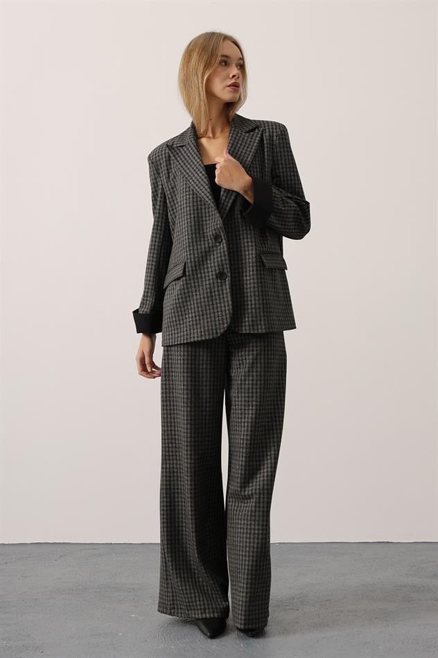 KARELİ BLAZER CEKETLİ TAKIM - Gri