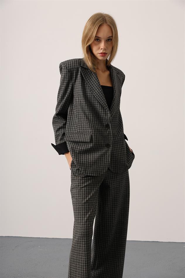 KARELİ BLAZER CEKETLİ TAKIM - Gri