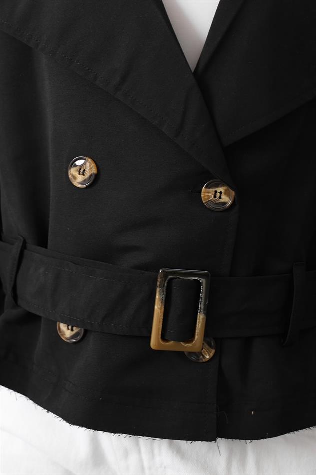 Kemer detaylı kısa trenç - Siyah