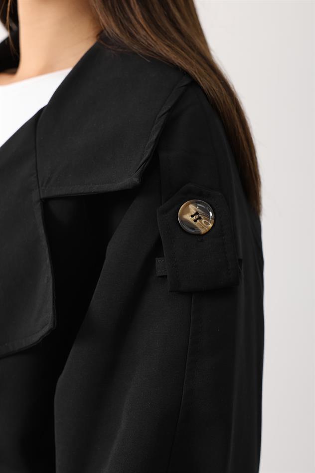 Kemer detaylı kısa trenç - Siyah