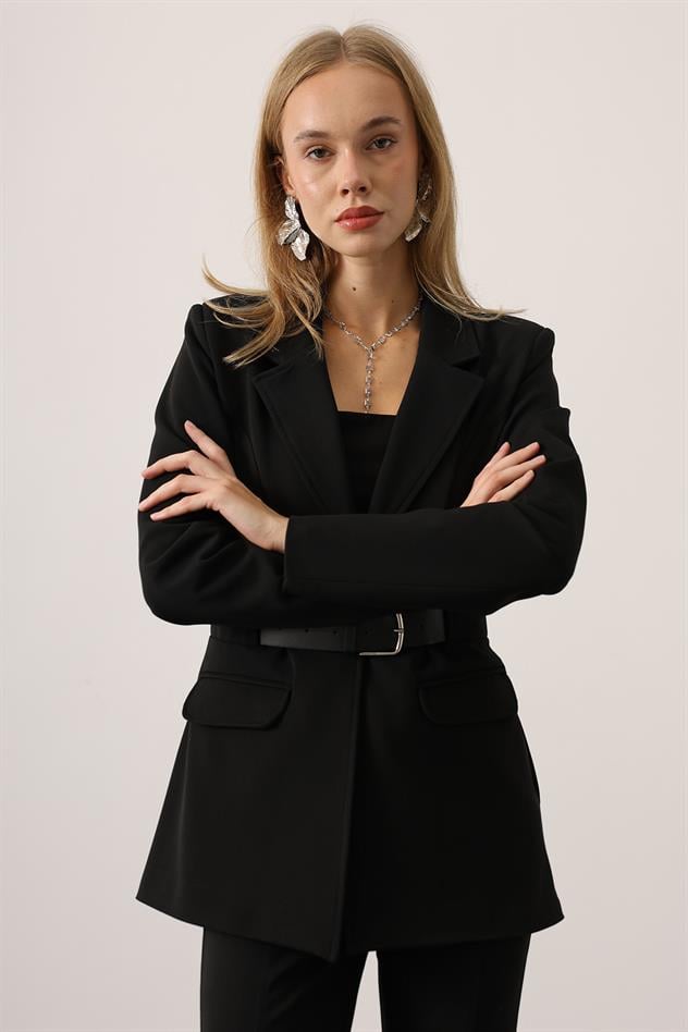 KEMERLİ BLAZER CEKET - Siyah