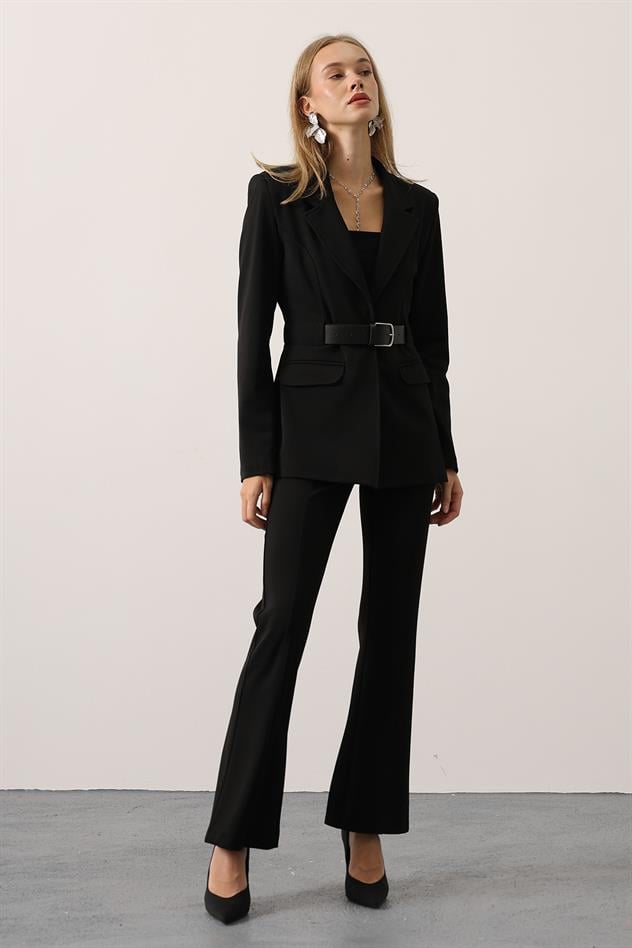 KEMERLİ BLAZER CEKET - Siyah
