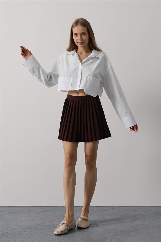 Kısa Boy Çift Cep Gömlek - Beyaz