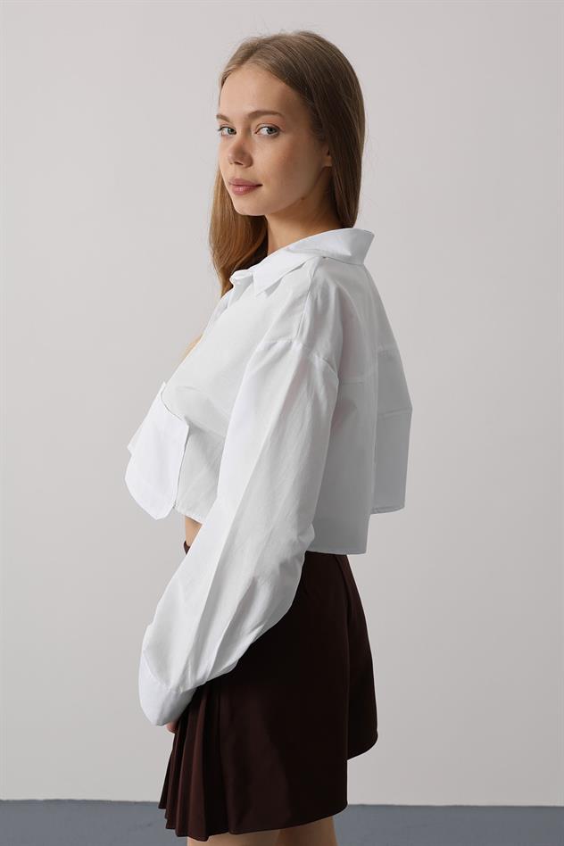 Kısa Boy Çift Cep Gömlek - Beyaz