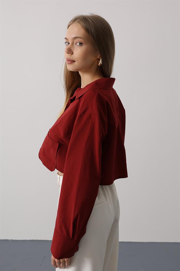 Kısa Boy Çift Cep Gömlek - Bordo