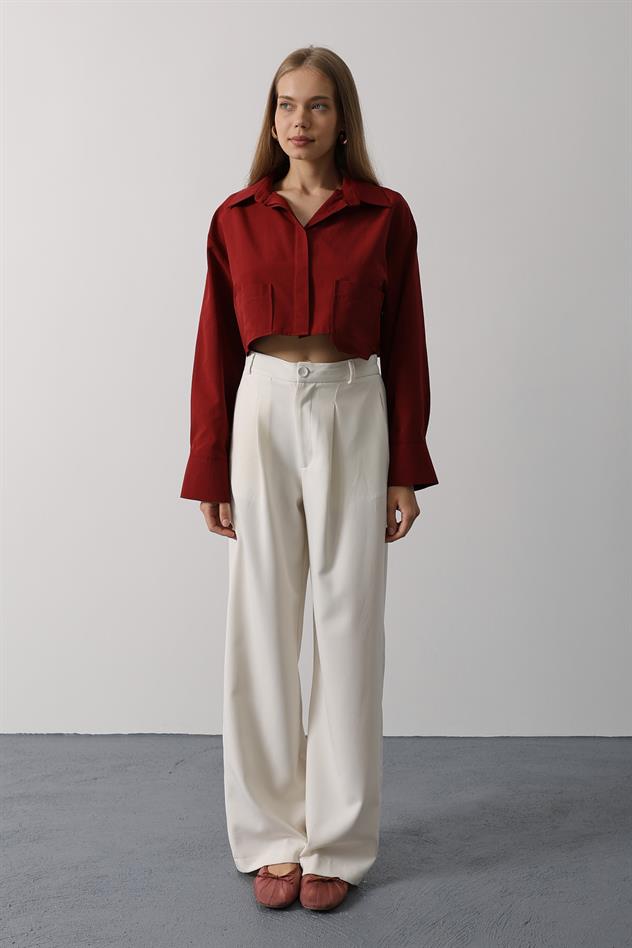 Kısa Boy Çift Cep Gömlek - Bordo