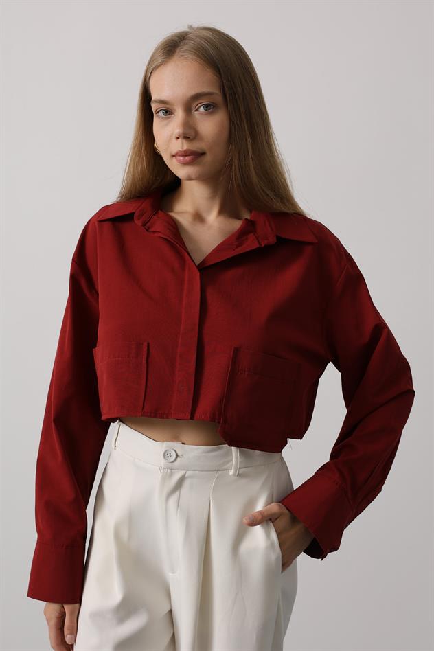 Kısa Boy Çift Cep Gömlek - Bordo
