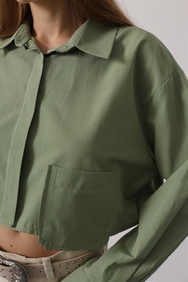 Kısa Boy Çift Cep Gömlek - Haki