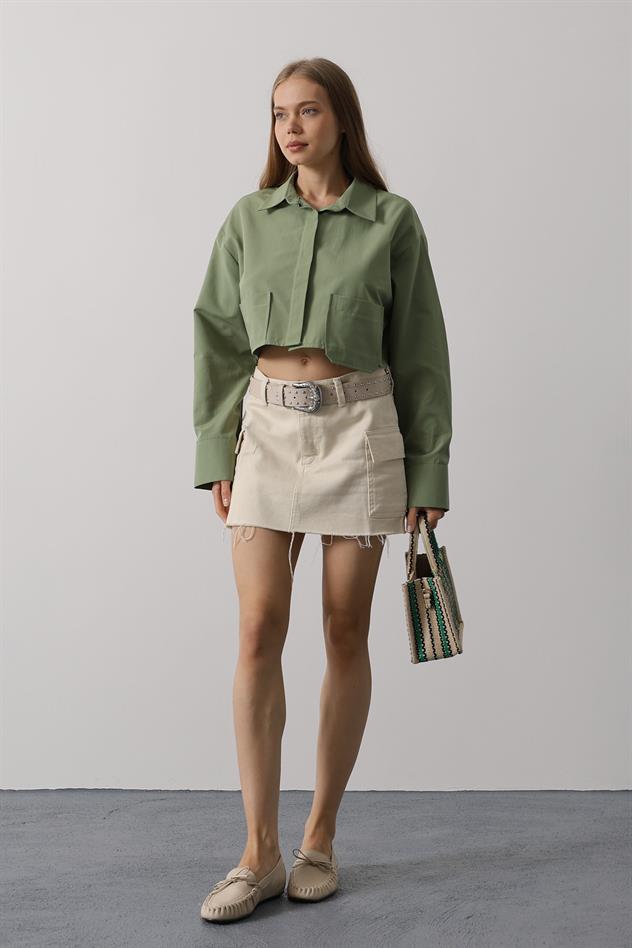 Kısa Boy Çift Cep Gömlek - Haki