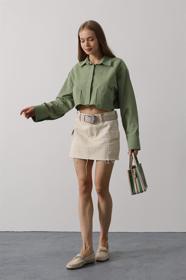 Kısa Boy Çift Cep Gömlek - Haki