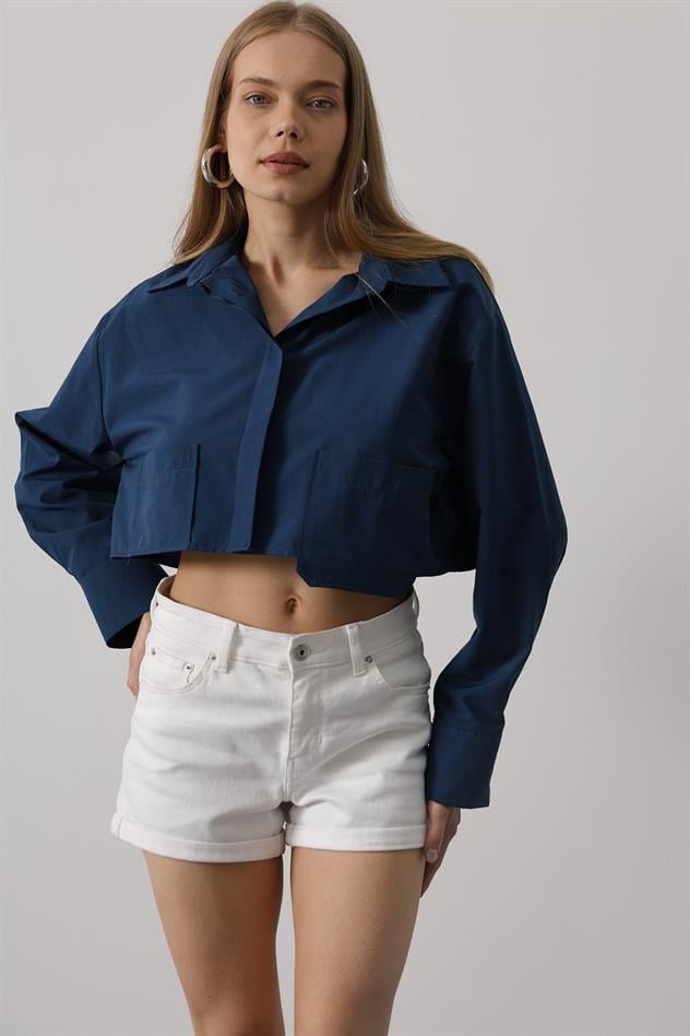 Kısa Boy Çift Cep Gömlek - İndigo