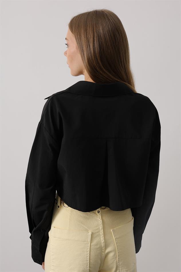 Kısa Boy Çift Cep Gömlek - Siyah